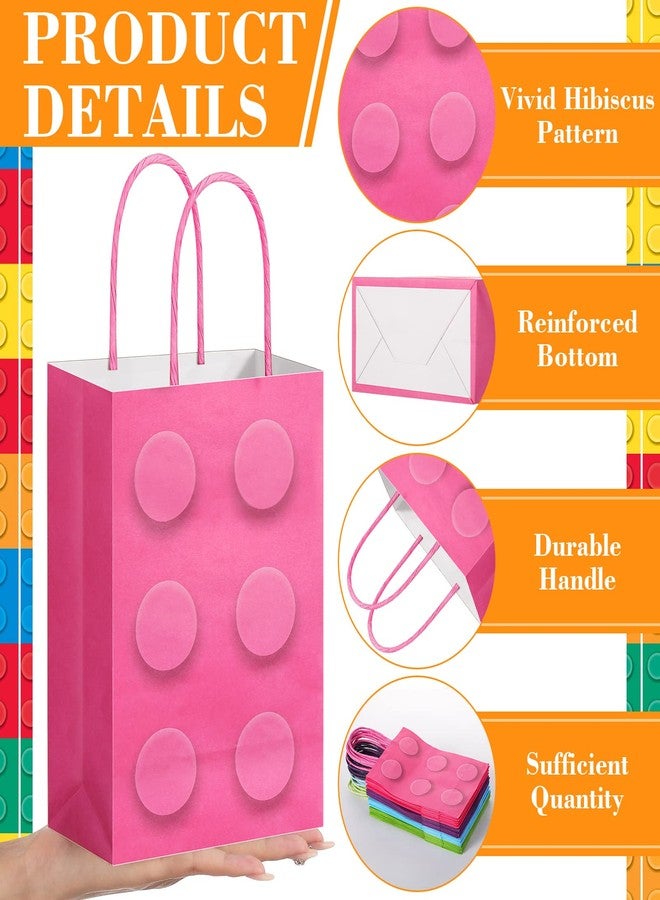 PerKoop 24 Pieces Building Block Party Favor Bags, Bricks Candy Treat Paper Bags, Party Gift Goodie Bags with Handle for Girls Building Block Birthday Baby Shower Decoration Supplies(Simple) - Image 4